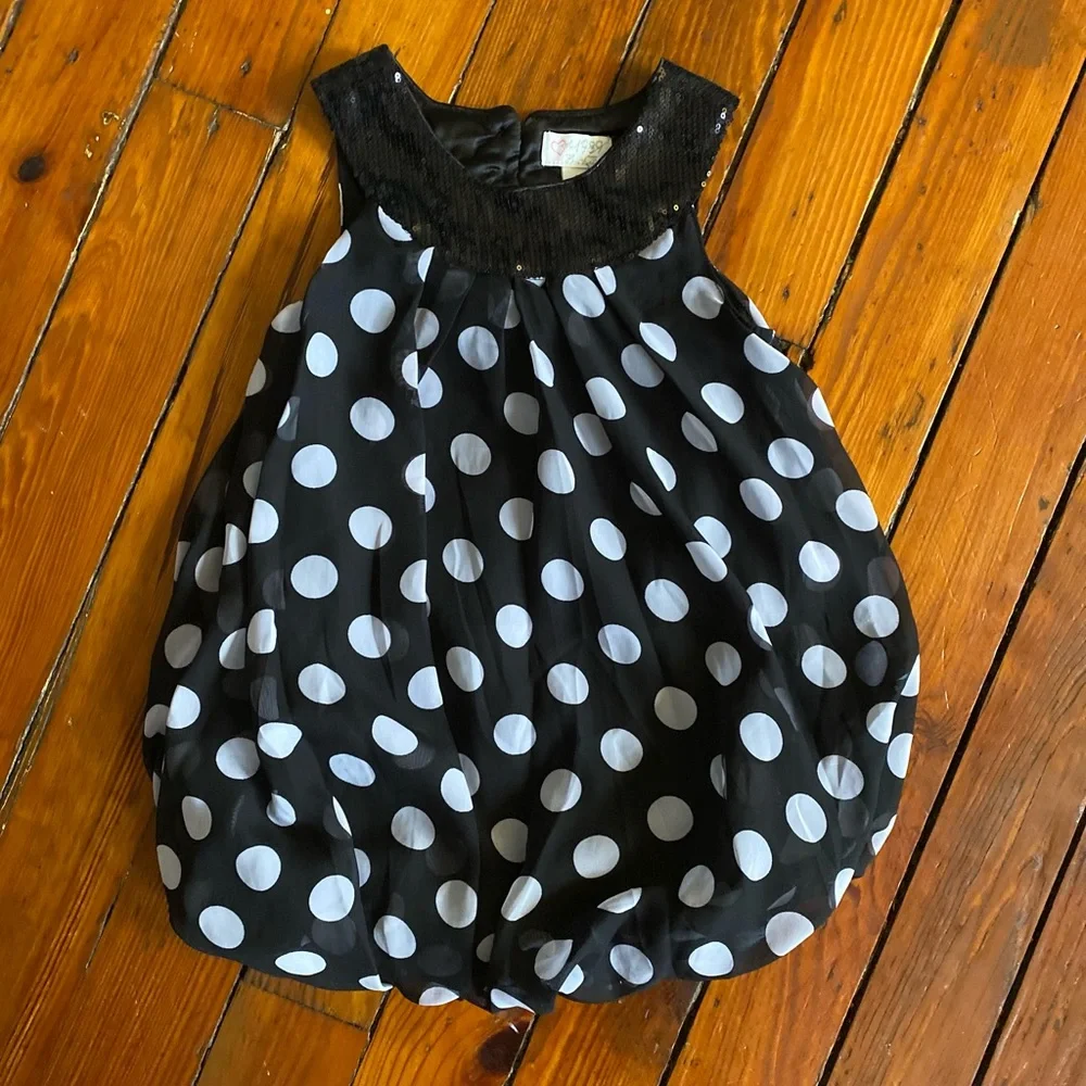 Childrens Place Sequin Black & White Polka Dot Dress or Tunic Top Size 5